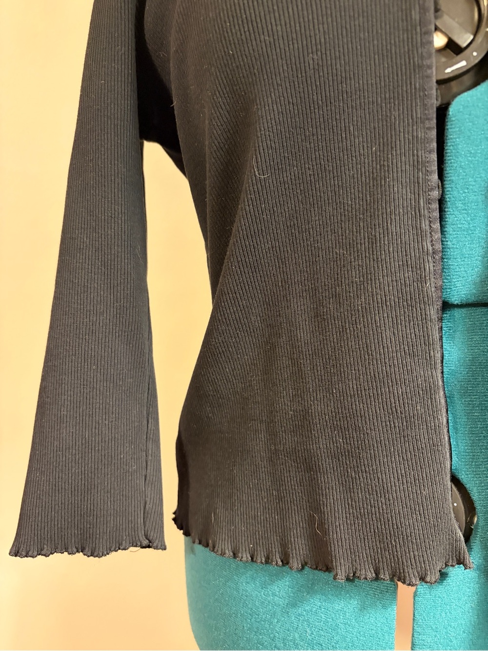 Black Ribbed Button-Front Cardigan - Picture 2 of 4